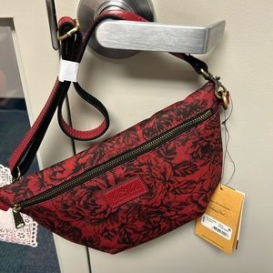 Patricia Nash NWT Tinchi belt bag patina coated linen with etched rose print
